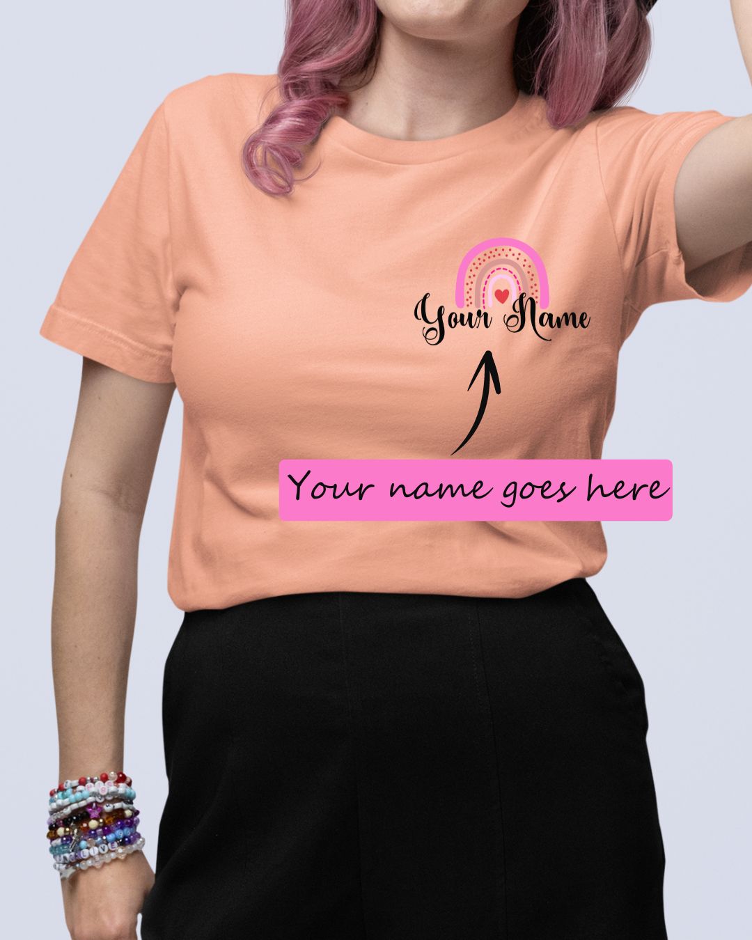 Personalized Name T-shirt with Rainbow Design Custom Printed Exclusive T-shirt