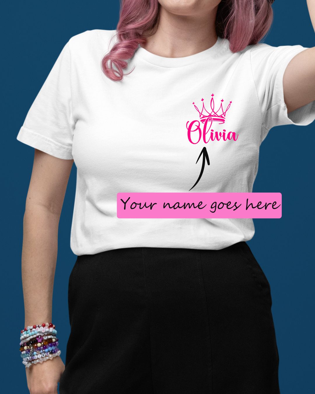 Personalized Name T-Shirt with Crown Custom Printed Exclusive T-shirt