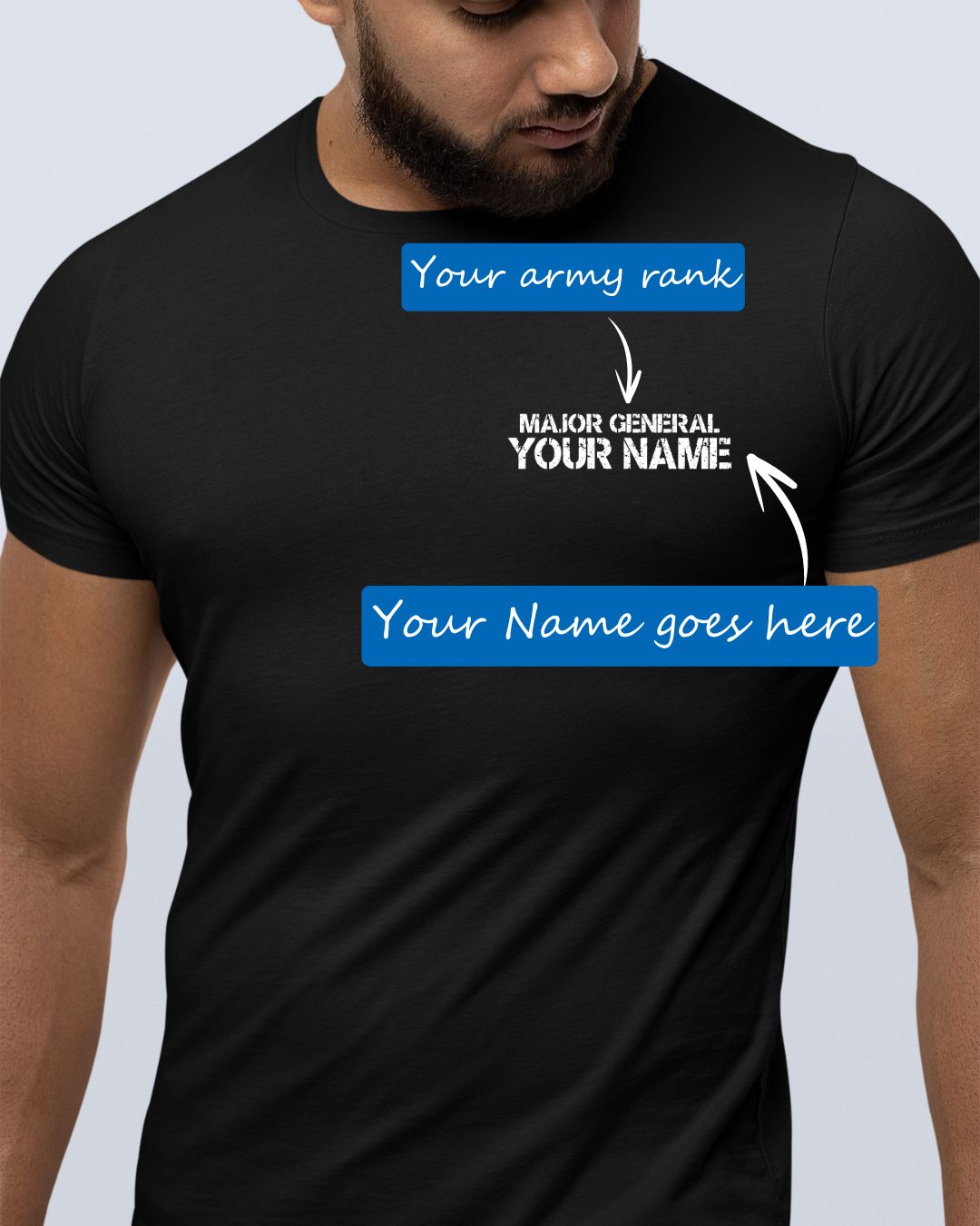 Personalized Army Rank and Name Custom Printed Exclusive T-shirt (Pack of 2)