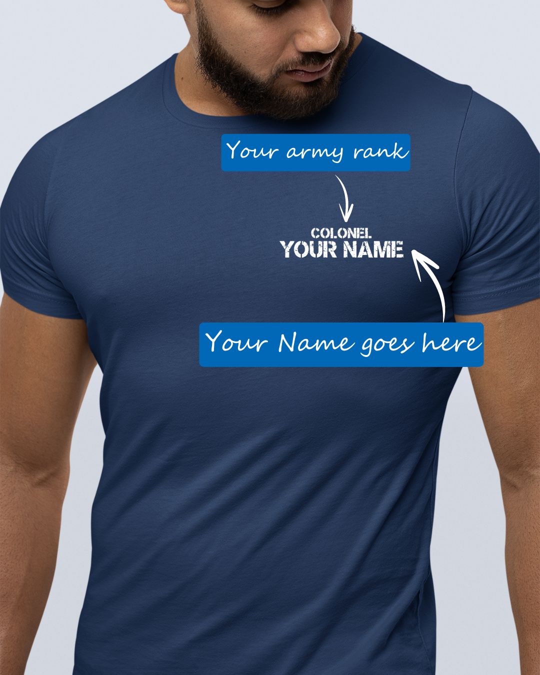 Personalized Army Rank and Name Custom Printed Exclusive T-shirt (Pack of 2)