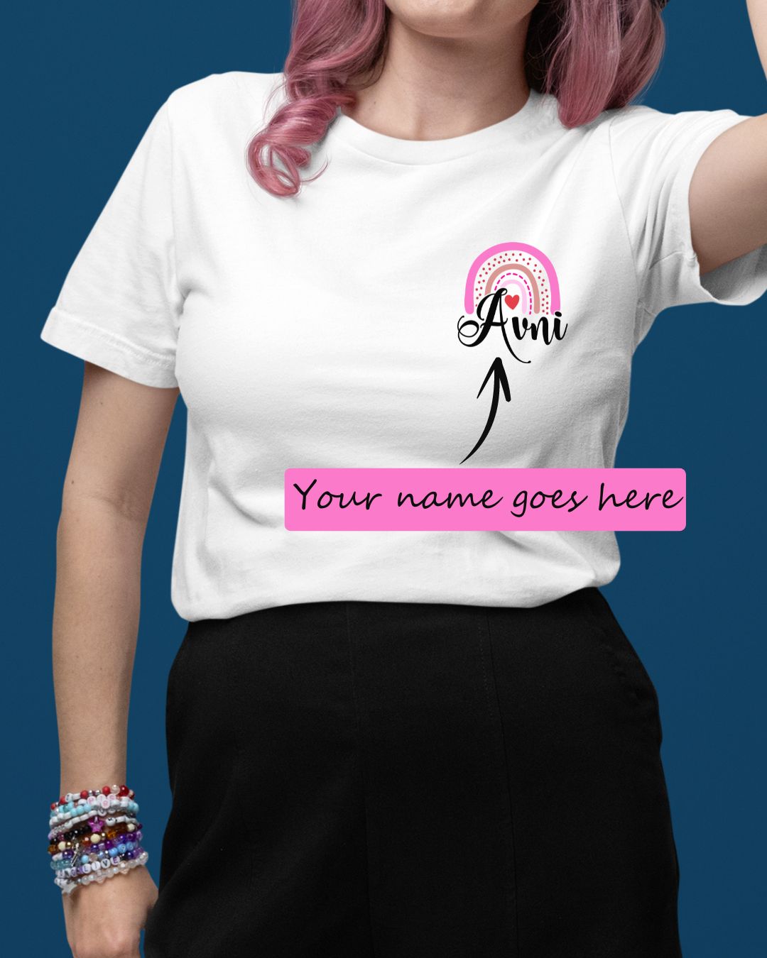 Personalized Name T-shirt with Rainbow Design Custom Printed Exclusive T-shirt