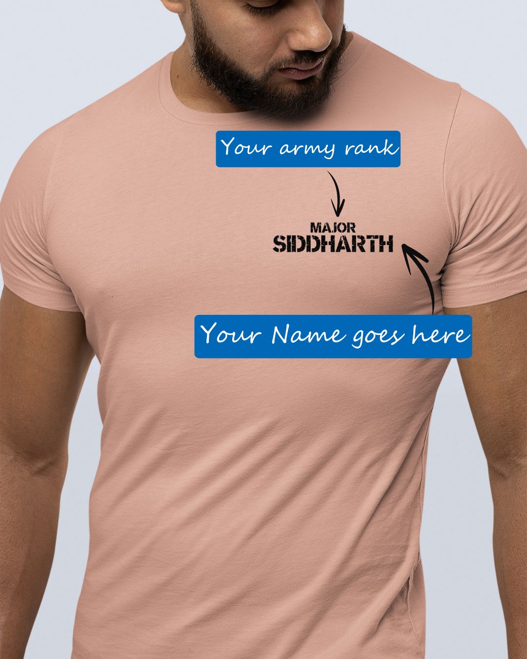 Personalized Army Rank and Name Custom Printed Exclusive T-shirt (Pack of 2)