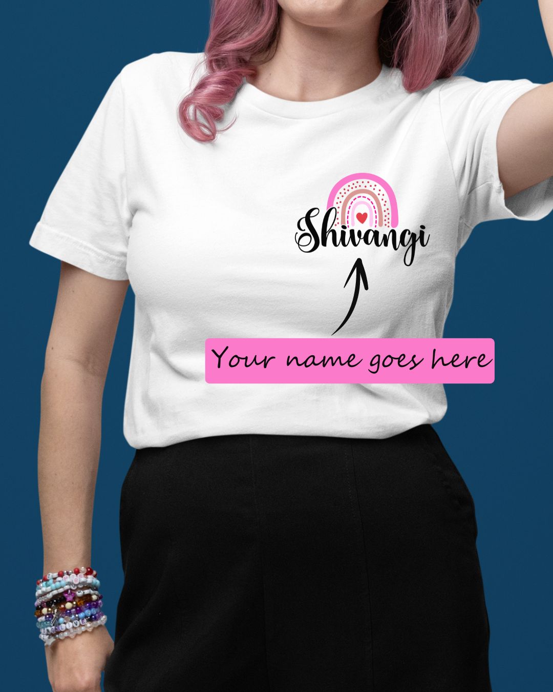 Personalized Name T-shirt with Rainbow Design Custom Printed Exclusive T-shirt